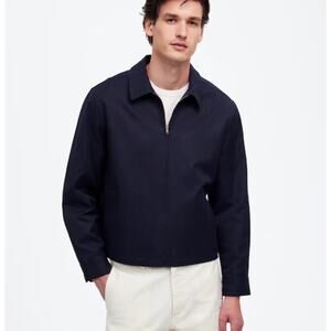 NWT Madewell Zip-Front Jacket in Italian Cotton-Linen Blend In Dark Navy Size S